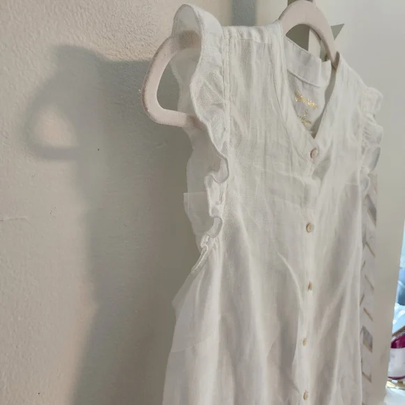 Lilly Pulitzer Briette Button Down Top Size Small Resort White 100% Linen Ruffle - Picture 10 of 12